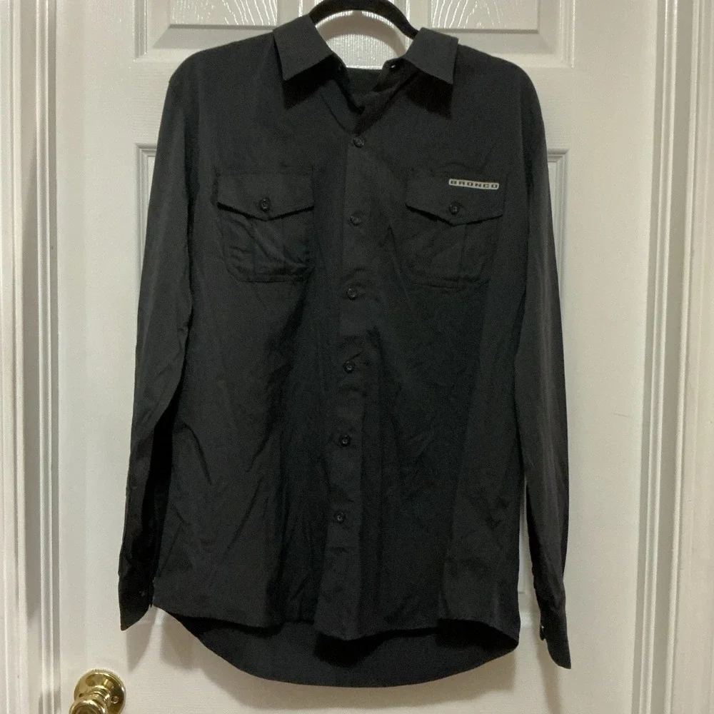 Ford Bronco‎ Men's Long Sleeve Shirt Black Large Nylon Button Down Collared Logo